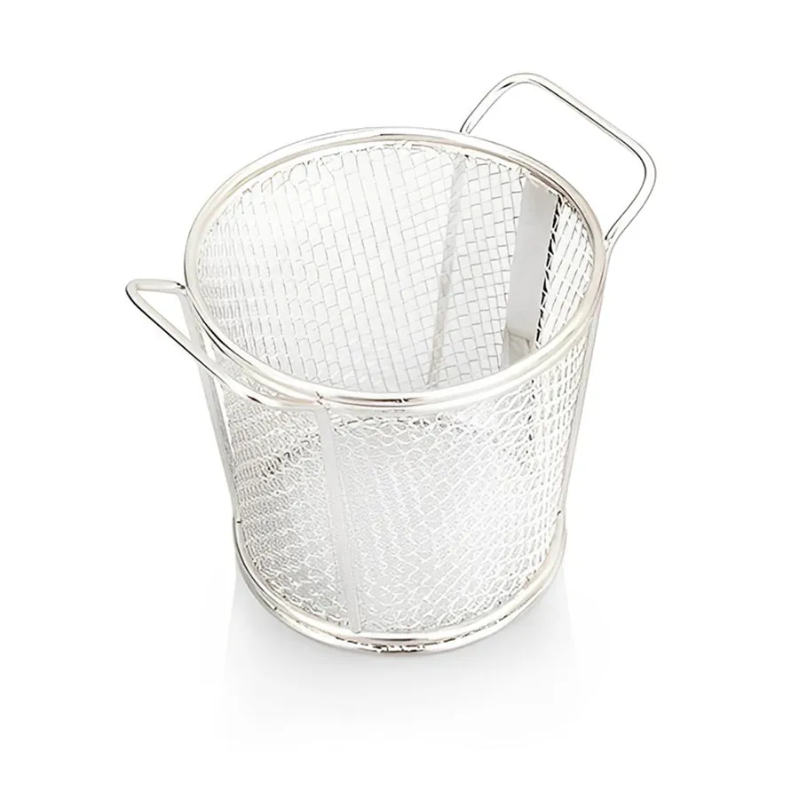 Mini Serving Tapered Double Handle Basket Round Shape with S.S. Body, 9 x 9 cm inches, Stainless Steel