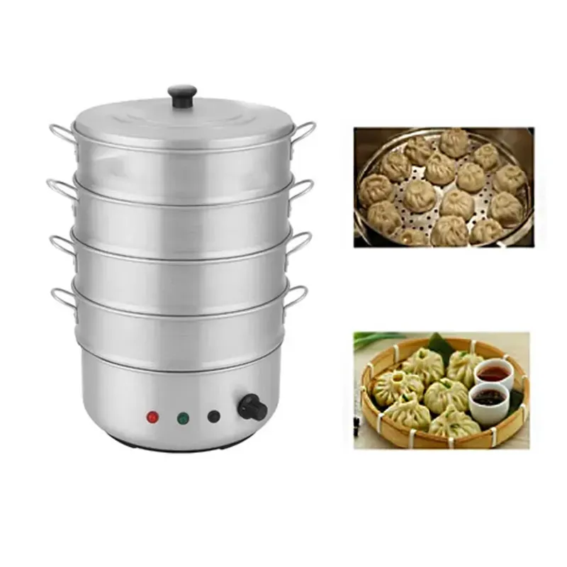 Aluminum 10 Inch Electric Operated 4 Tier Momo Steamer without Tap, Rice, Corn Steamer For Commercial Use