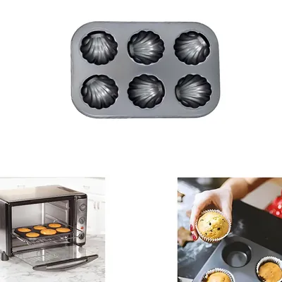 Pack of 5 Non-Stick Metal Shell 6 Slot Muffins Cupcake Pancake Baking Moulds