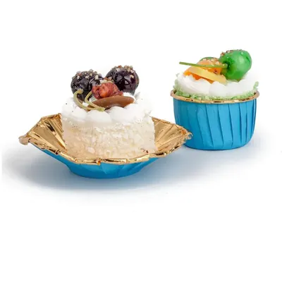 POCHEON POCHEON® Expandable Muffin Cup Cake Paper Mould, Medium Size (Color-Blue & Gold) (Pack of 100)