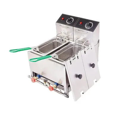 Commercial Stainless Steel 5+5 L Electric and Gas Operated Double Pan Deep Fryer With Lid, 3000 W
