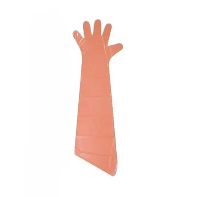 (Pack Of 100 Pcs) Full Size AI Veterinary Disposables Hand Gloves LDPE 35 Inch, Orange Color