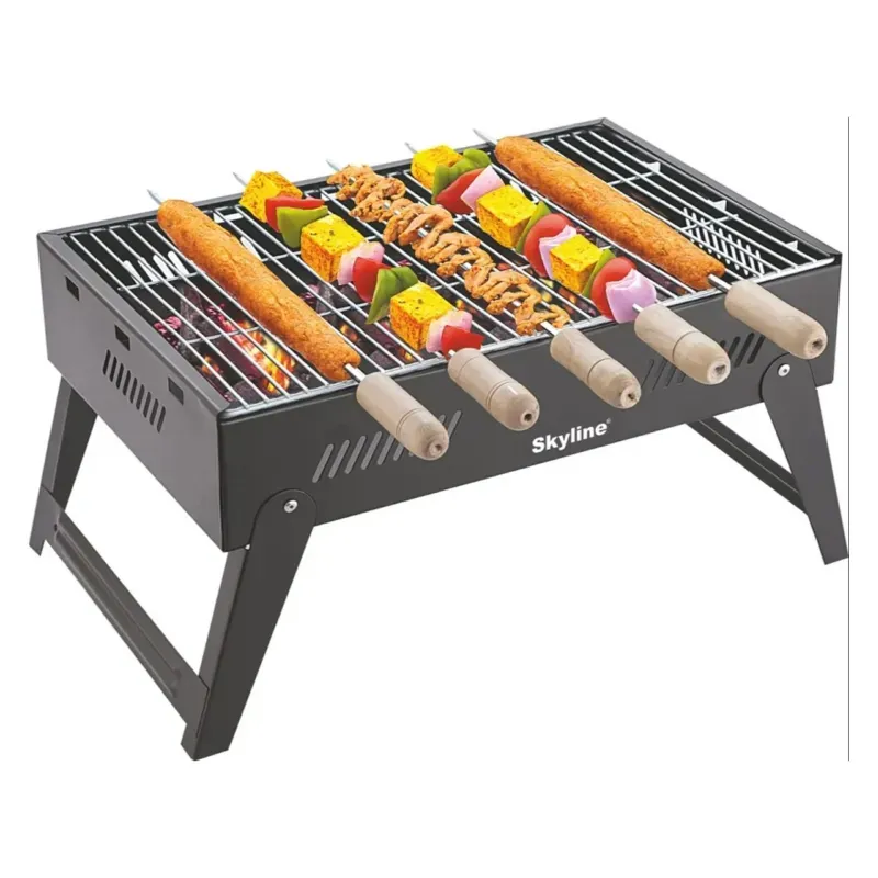 Skyline (Pack of 8) VTL-4700 Black Charcoal Barbecue Foldable Case With 5 Skewers