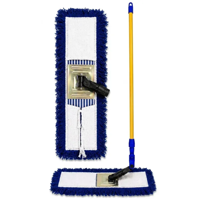 Pack of 3 High Absorbent 18 Inch Light and Durable Blue Cotton Dry Mop with Handle for Dust and Dirt Removal