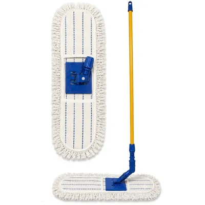 Premium 18 Inch Strong and Durable, High Absorbent White Dry Mop with Handle for Cleaning Walls and Floors (Pack of 3)
