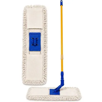 High Absorbent 24 Inch Strong and Durable, White Cotton Dry Mop with Handle for Cleaning Marble and Floors (Pack of 3)