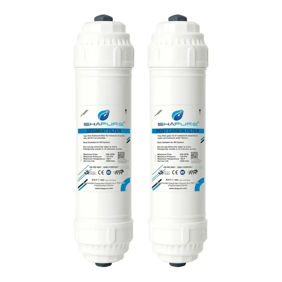 SHAPURE Inline Plastic Sediment and Carbon Filter for RO Water Purifier with an Elbow Connector