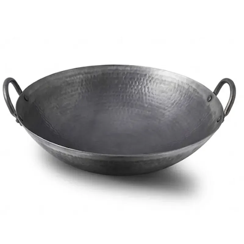 45 cm Chinese Black Steel Wok Heavy Duty Double Handle Commercial Stir Fry Pan Round Bottom