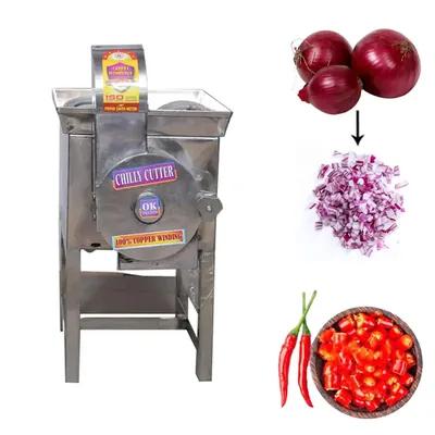 Commercial Stainless Steel Chili Onion Cutter Machine, 1 HP, 70 kg/hr