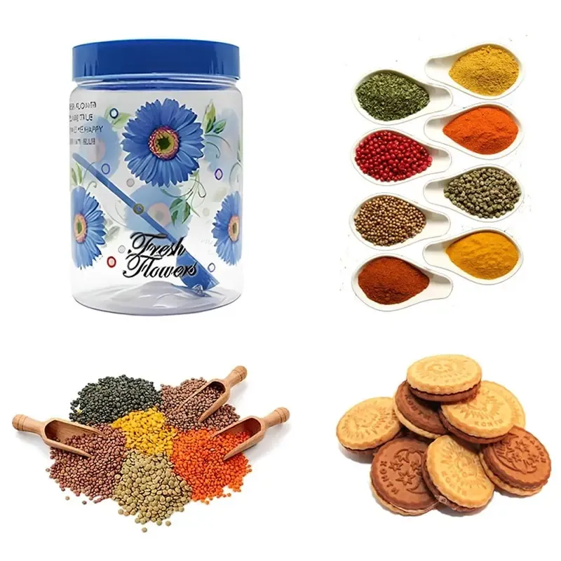 Printed Plastic Storage Jar Set 500 ml 750 ml 1000 ml (Pack of 10)
