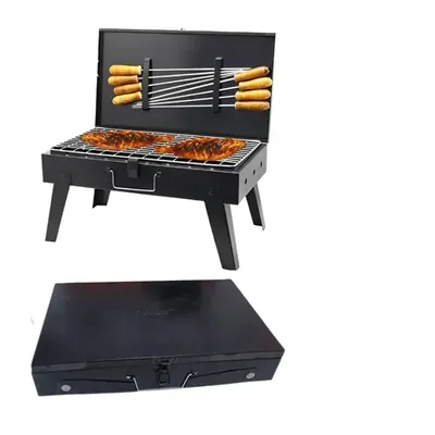 Fuelnzel 43 cm Big Briefcase Charcoal Barbeque Grill with 8 Skewers