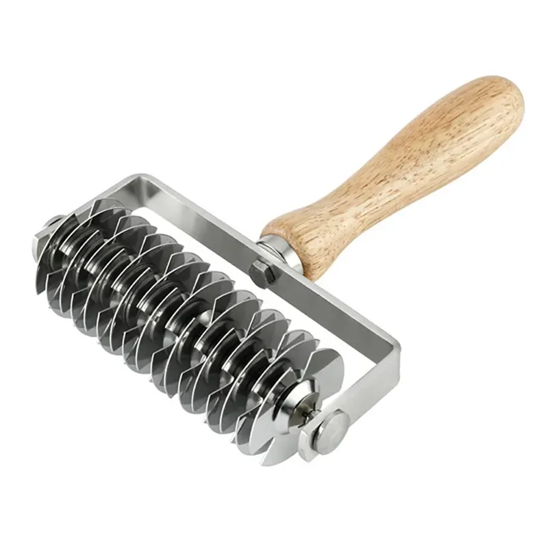 Stainless Steel Lattice Roller Cutter with Wood Handle for Cookie, Pie Dessert, Pizza, Bread, Pastry Roller Cutter, Household Baking Tool
