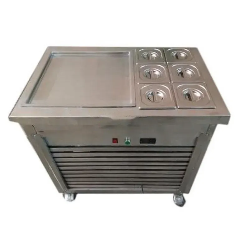 18 x 18 Inch Electric Tawa Rolling Ice Cream Machine with 6 Container, Stainless Steel 304 Plate