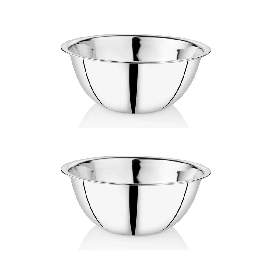 Pack of 2 Heavy-Duty Mirror-Finished Stainless Steel Nesting Bowls (No. 16) for Prep, Baking & Elegant Tabletop Serving