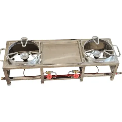 12 x 30 x 10 Inch Round Double Burner Gas Bhatti For Bulk Frying, Boiling and High Volume Cooking