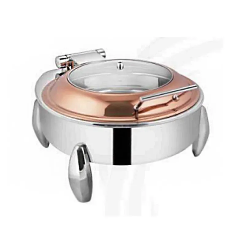 SS Round Half Glass Chafing Dish Cover Rose Gold with Diamond Legs for Buffet Appliance, 6 Litre
