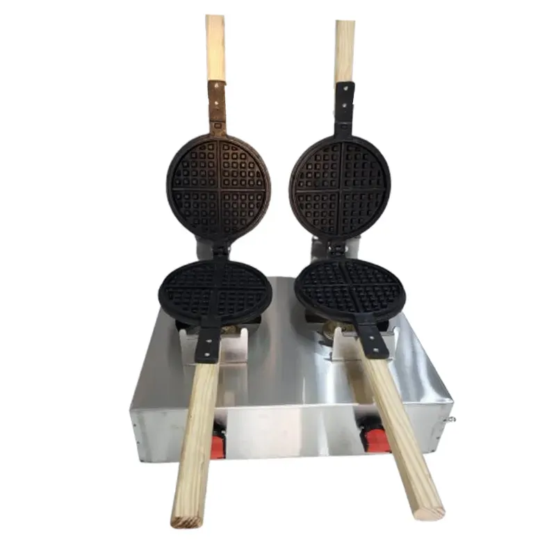 High Volume Gas Operated Double Top Stainless Steel 2 in 1 Round Stick Waffle Maker Machine For Cafe