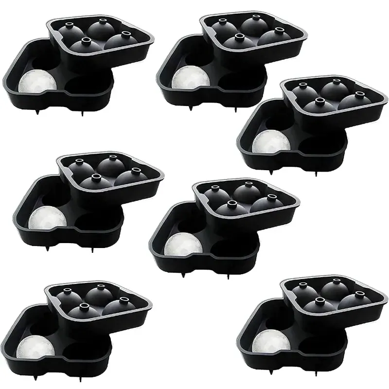 (SCS03-4P) 3D Round Xmas Ornament Ice Cube 10 Pieces Tray, 4-Cup Silicone Moulds for Party, Bar Tools
