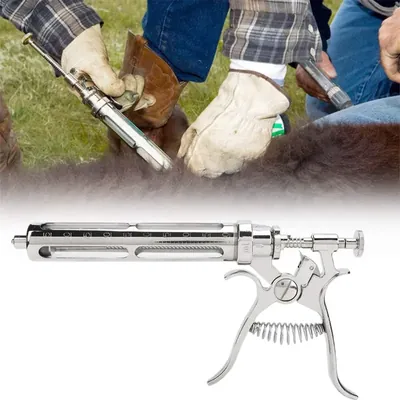 Plastic and Steel Animal Vaccinator Gun with Adjustable Dose, Durable Rust Resistant Reusable Veterinary Instrument for Horse, Sheep, Goat, Donkey and Livestock Animals (30 ml)