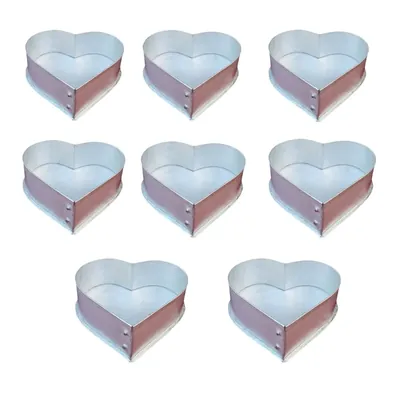 Set of 8 Heavy Duty Long Lasting Aluminum 5, 6, 7, 8, 9, 10, 11, 12 Inch Heart Shape Cake Moulds for Commercial Bakeries