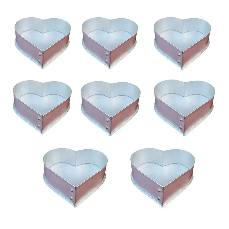 Set of 8 Heavy Duty Long Lasting Aluminum 5, 6, 7, 8, 9, 10, 11, 12 Inch Heart Shape Cake Moulds for Commercial Bakeries