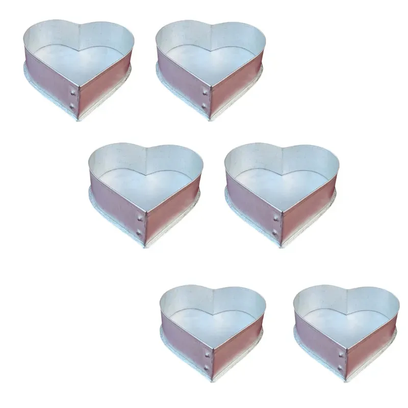 Set of 6 Heavy Duty Long Lasting Aluminum 5, 6, 7, 8, 9, 10 Inch Heart Shape Cake Moulds for Commercial Bakeries