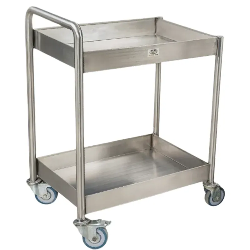 18 x 24 x 34 Inch Stainless Steel Double Layer Trolley Castor Wheels For Tea/Coffee Serving