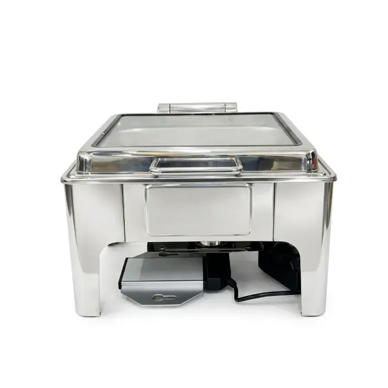 Heavy Duty Silver Square Electric 6.5 L Chafer with Heating Element for Commercial Kitchen Buffet Food Warming