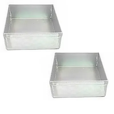 2.25 Inch Deep (Pack of 2) Aluminium 5 Inch Square Cake Baking Mould/Pan Tray