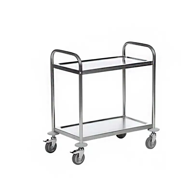 SS 80 x 45 x 85 cm 2-Tier Polished Square Tube Kitchen Trolley Cart for Hotel & Restaurant Supplies