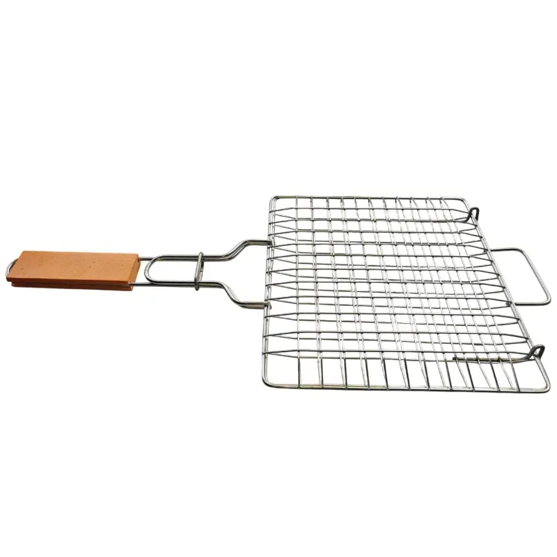 9 x 9 Inch Stainless Steel Barbeque Grilling Net Basket With Wooden Handle