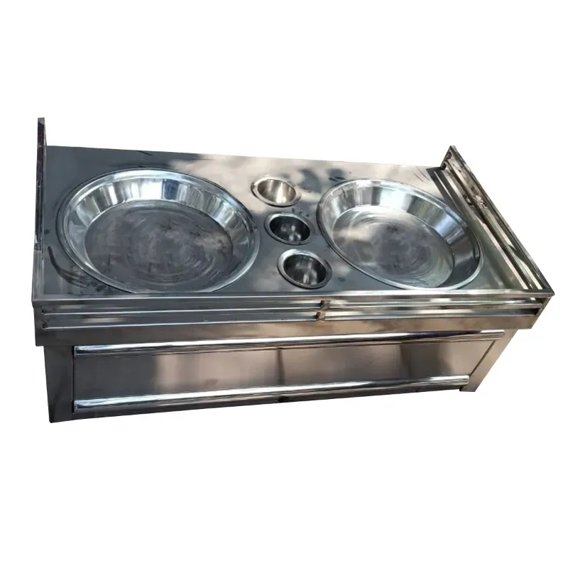 Stainless Steel Chat Counter with 2 Large and 3 Small Pot Container for Serving Bhel Puri, Sev Puri, and Dahi Chat