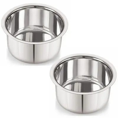 Pack of 2 Flat Tope, 3 mm Thick Stainless Steel Cooking Pots/Patila for Kitchens (Size No.35)