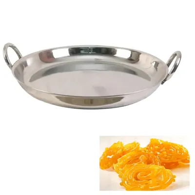 Mira Steels Steel SS 22 Inch Curve Border Jalebi Kadai Wok, 3 mm Thickness for Commercial Use