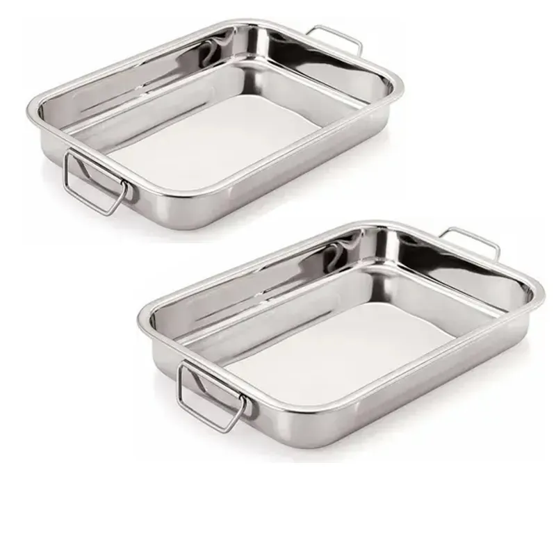 Stainless Steel 10 x 8 x 2 Inch Rectangle Deep Tray With Handle (Pack-Pack of 2)