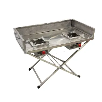GBE 45 x 24 x 32 Inch SS Folding Double Burner Gas Bhatti With Space and 6'' Foldable Backsplash