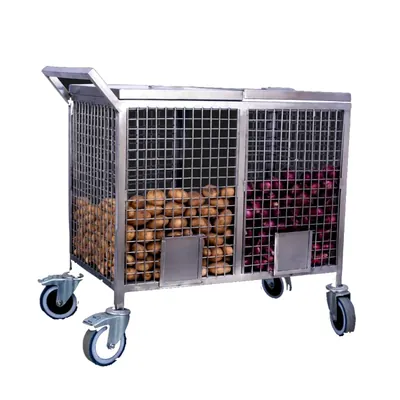 Double Layer Stainless Steel Onion/Potato Trolley 100 kg Capacity With Attached Lid, Castor Wheels facility