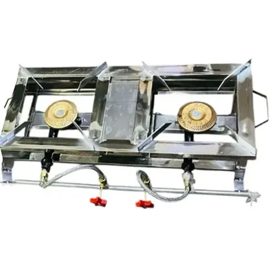 High Flame 12 x 44 Inch Stainless Steel 2 Burner Gas Bhatti, Table Top Heavy Duty Model