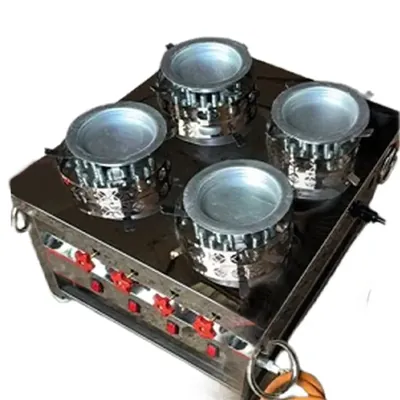 SS 4 Burner Gas Operated Kunafa Sweet Making Burner with Rotating Plate