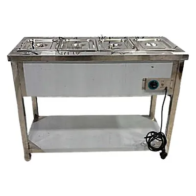 GBE SS 45 x 20 x 32 Inch Electric Operated 4 GN Pan Bain Marie (1/2 Pans) With 1 Undershelf for Buffet Purpose