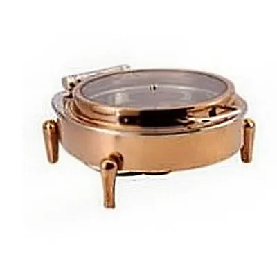 Stainless Steel Round Half Glass Chafing Dish Full Rose Gold With Bone Legs, 6 Litre, Strainless Steel