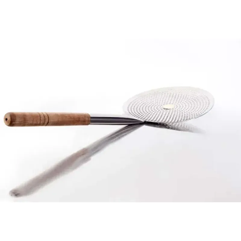 Mira Steels Steel Pack of 3 SS Jhara with 8 Inch Dia and Wooden Handle