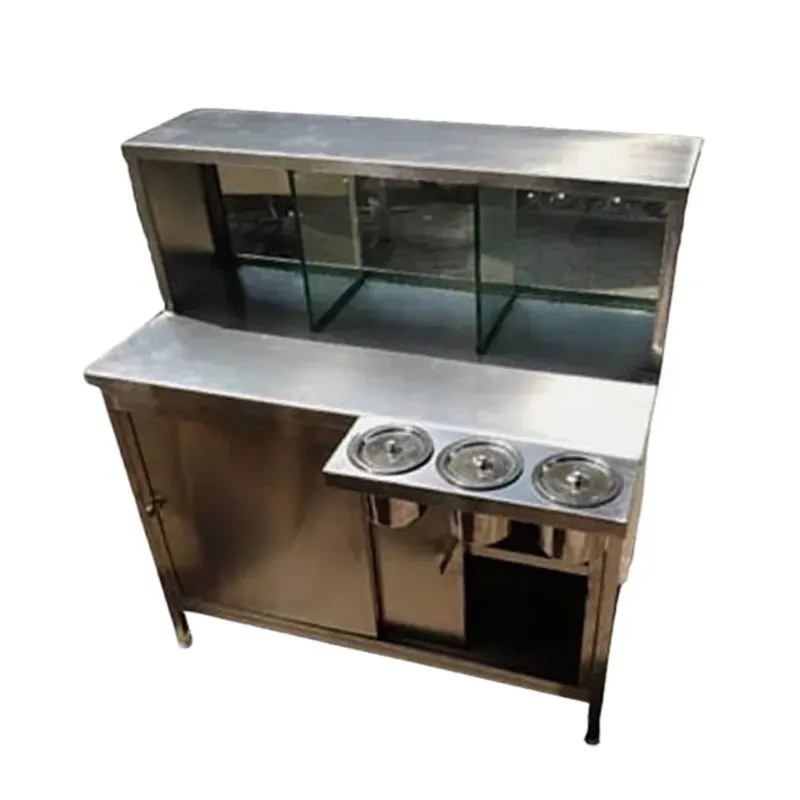 SS 4 ft x 2.5 ft Pani Puri Counter with 3 Top shelf + Bottom Window Storage and 3 Pots with cover