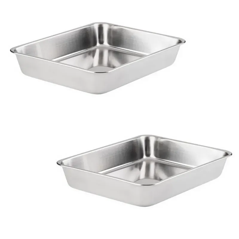 Premium 9.5 x 7.5 x 1.75 Inch Rectangle Baking Tray With Stainless Steel Body (Pack-Pack of 2)
