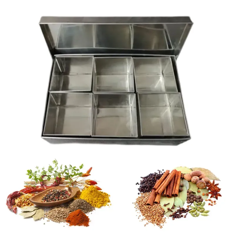 Commercial 6 Compartment 500g Capacity SS Masala Peti or Containers