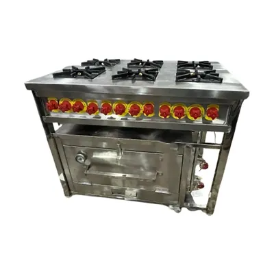 Commercial 42 x 30 x 32 Inch 6 burner range with Pizza oven, Stainless Steel Body