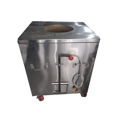 SS 30 x 30 x 30 Inch Square Shape Trolley Type Tandoor Bhatti With Single Burner and Four Wheels