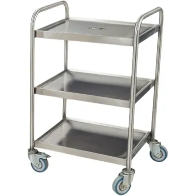 Three Layer (Shelves) Trolley For Tea/Coffee Service 18 x 24 x 34 Inch, Stainless Steel Body With Castor Wheels