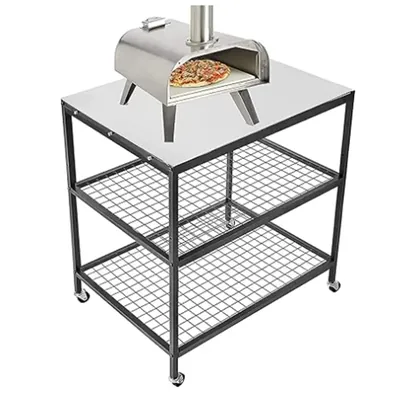 SS 31 x 24 x 35 Inch Three-Shelf Movable Food Prep Grill Cart Work Modular Table With Wheels For Commercial Kitchen