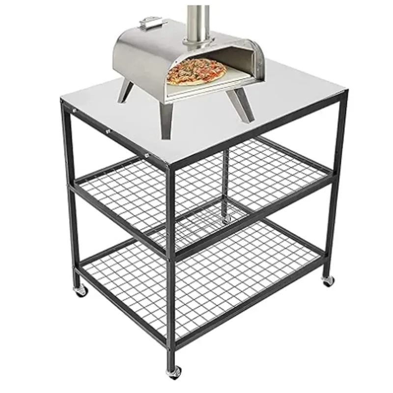 SS 31 x 24 x 35 Inch Three-Shelf Movable Food Prep Grill Cart Work Modular Table With Wheels For Commercial Kitchen